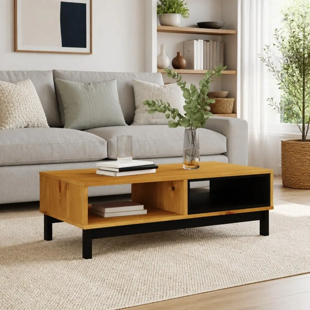 Coffee Table Solid Pine Wood Brown 100L x 50W x 32.5H cm