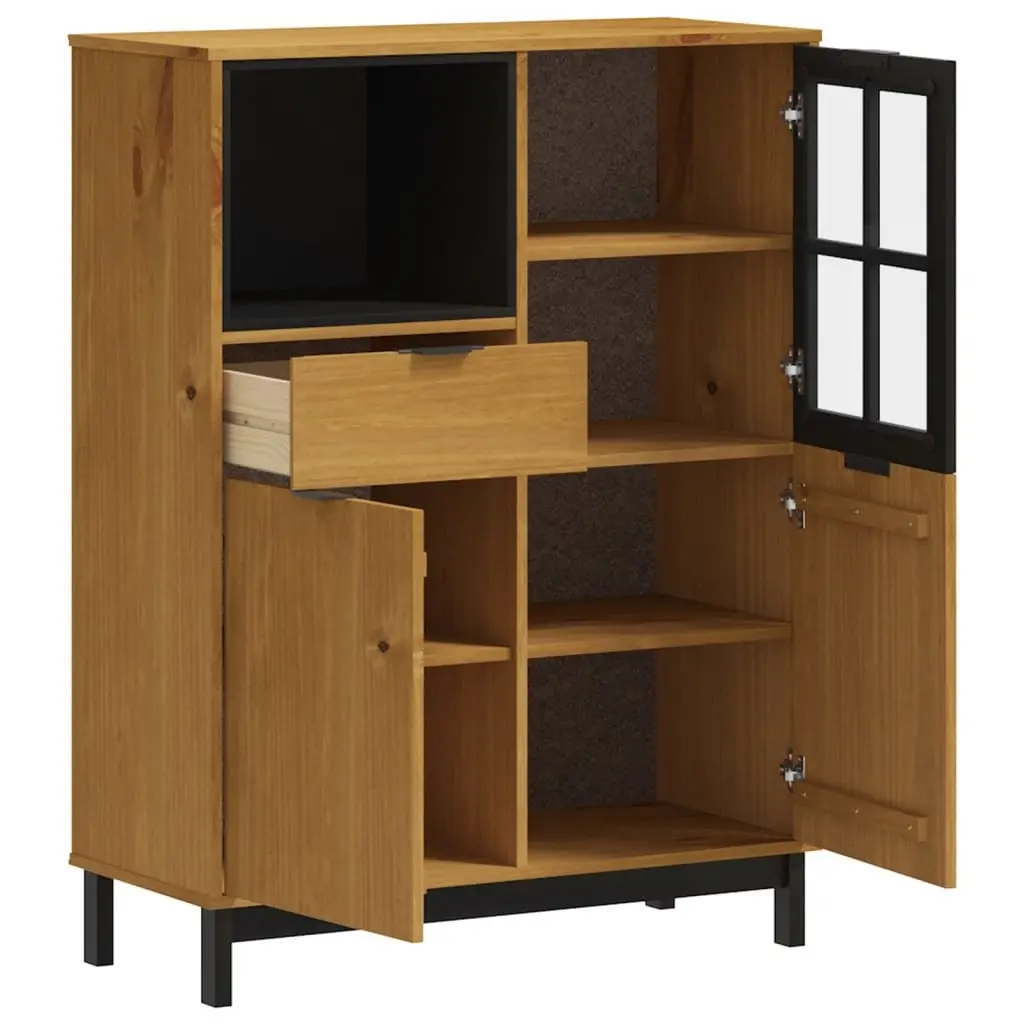 Wooden Highboard Storage Cabinet with Glass Door 92cm W x 40cm D x 122.5cm H