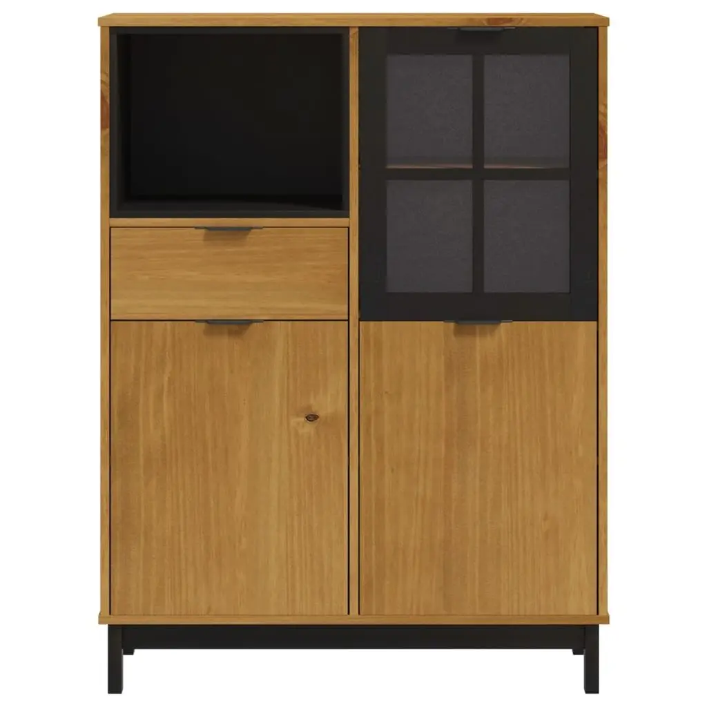 Wooden Highboard Storage Cabinet with Glass Door 92cm W x 40cm D x 122.5cm H