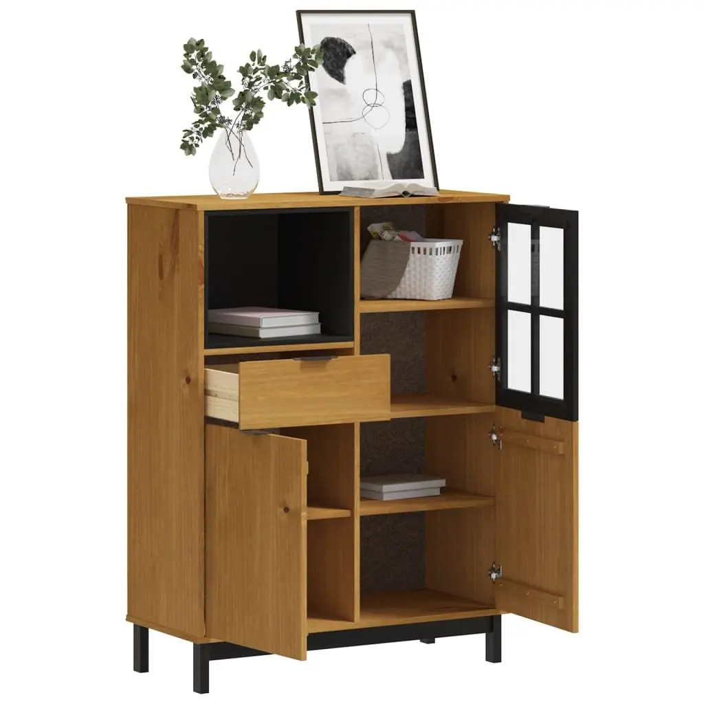 Wooden Highboard Storage Cabinet with Glass Door 92cm W x 40cm D x 122.5cm H