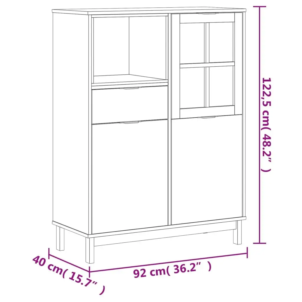 Wooden Highboard Storage Cabinet with Glass Door 92cm W x 40cm D x 122.5cm H