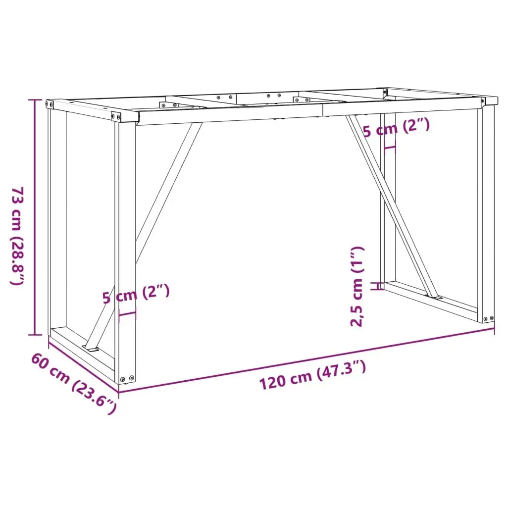 Dining Table Legs O-Frame Black Sturdy Powder-Coated Steel 120x60x73cm Industrial Furniture Base