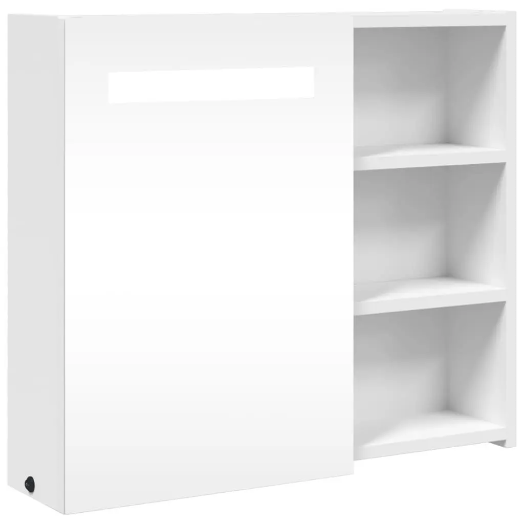 Bathroom Mirror Cabinet LED Light Wall-Mounted Storage 60x13x52cm
