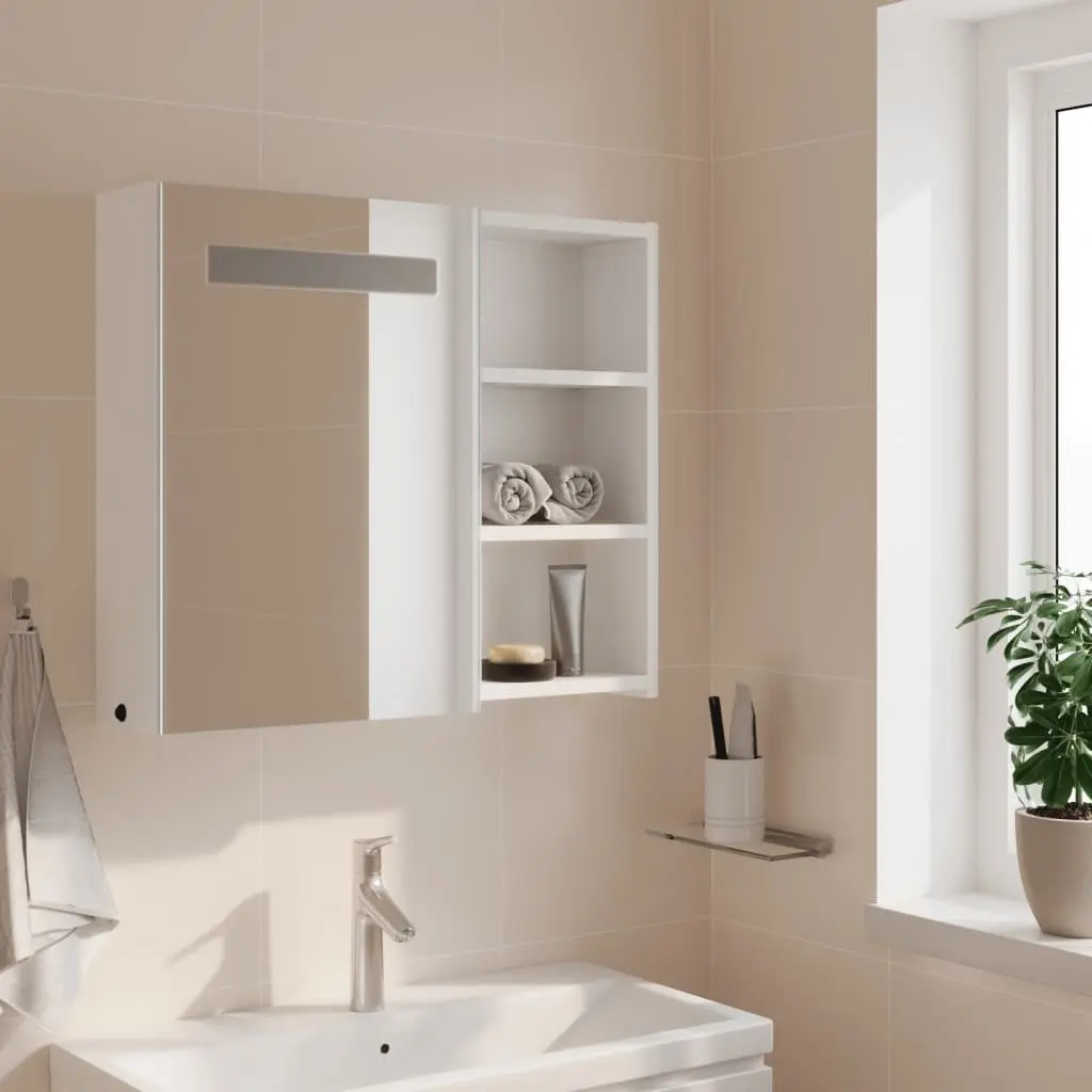 Bathroom Mirror Cabinet LED Light Wall-Mounted Storage 60x13x52cm