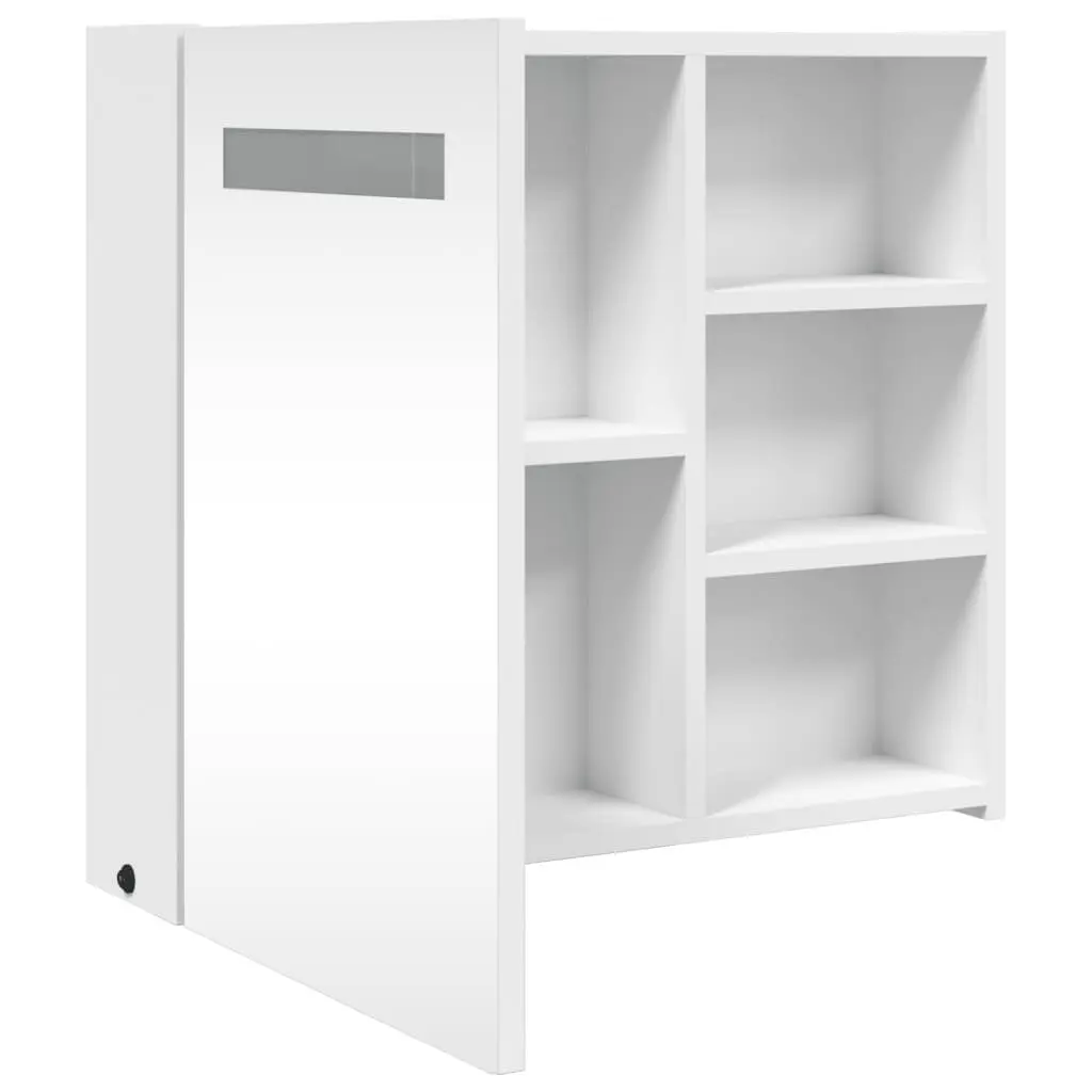 Bathroom Mirror Cabinet LED Light Wall-Mounted Storage 60x13x52cm