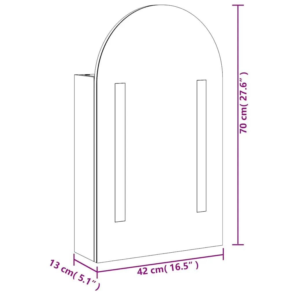 Bathroom Cabinet LED Light Arched Wall-Mounted Storage Black 42W x 13D x 70H cm