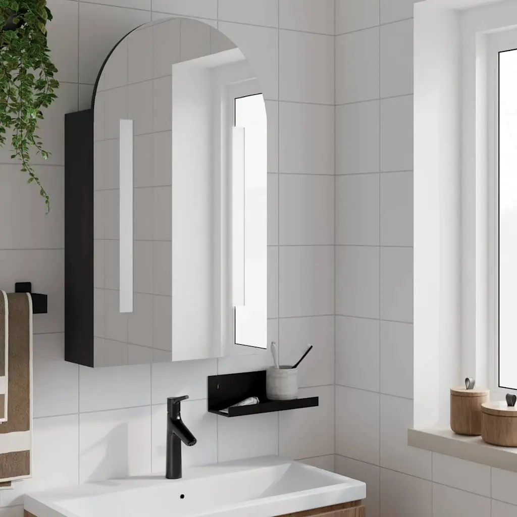 Bathroom Cabinet LED Light Arched Wall-Mounted Storage Black 42W x 13D x 70H cm