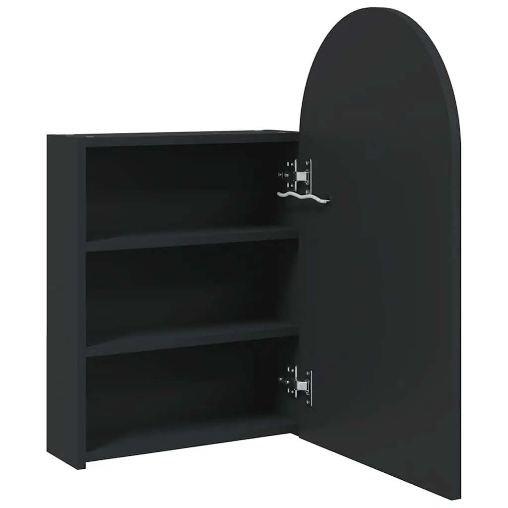 Bathroom Cabinet LED Light Arched Wall-Mounted Storage Black 42W x 13D x 70H cm