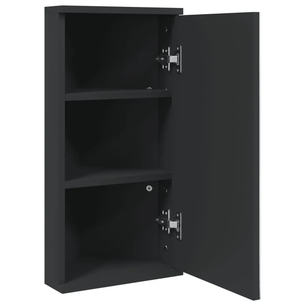 Corner Bathroom Mirror Cabinet Wall-Mounted Vanity Storage Black 30x24x60cm