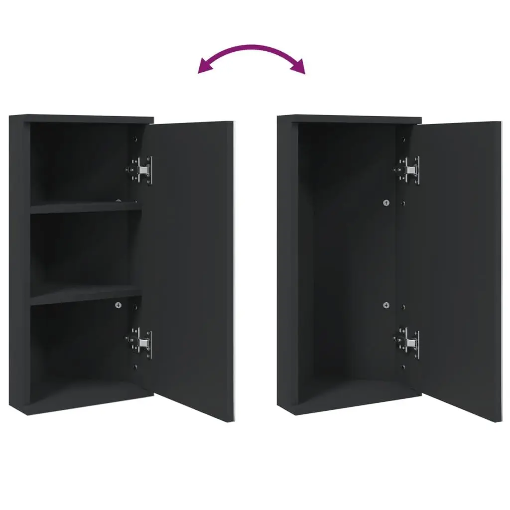 Corner Bathroom Mirror Cabinet Wall-Mounted Vanity Storage Black 30x24x60cm