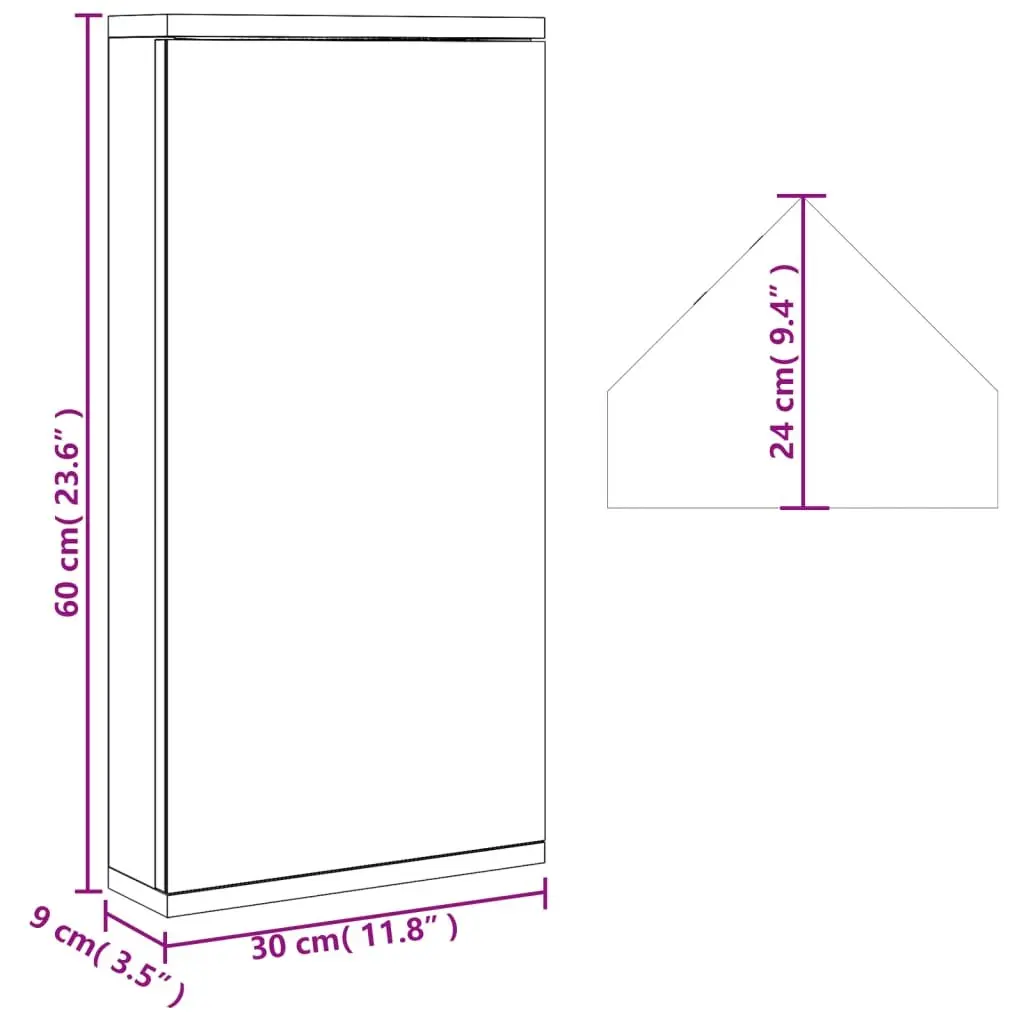 Corner Bathroom Mirror Cabinet Wall-Mounted Vanity Storage Black 30x24x60cm