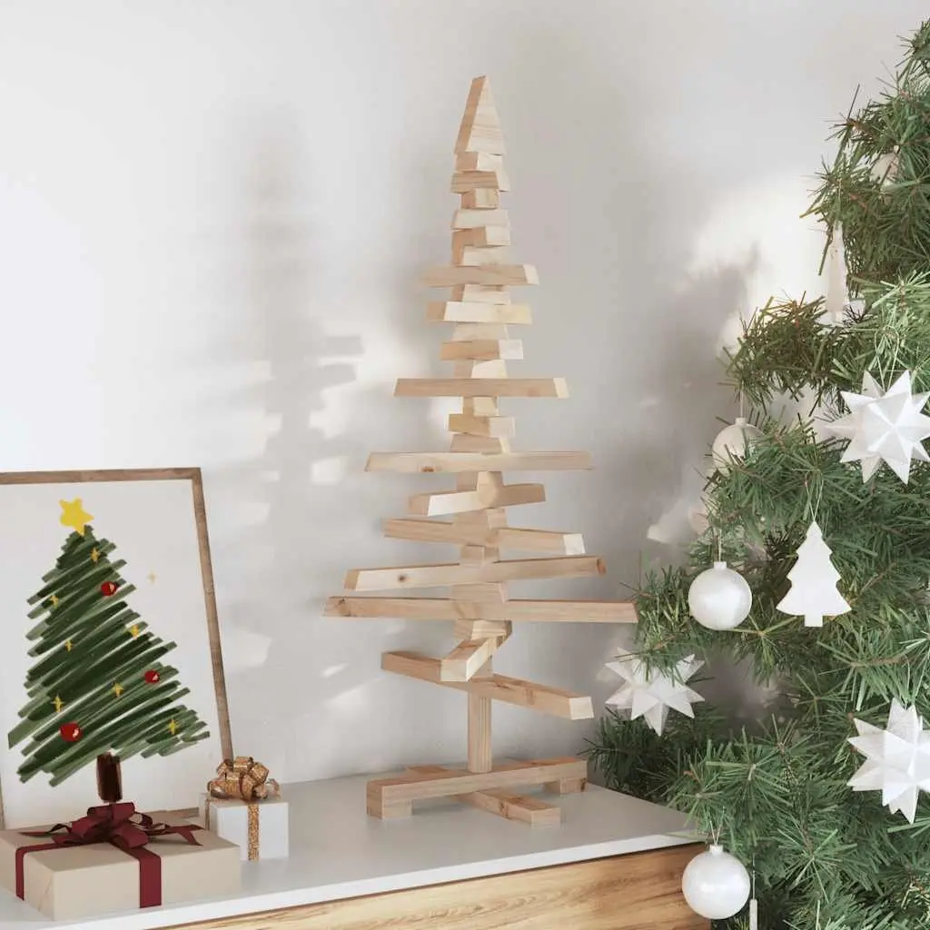 Wooden Christmas Tree Decoration 90cm Solid Pine Wood Rustic Holiday Home Decor