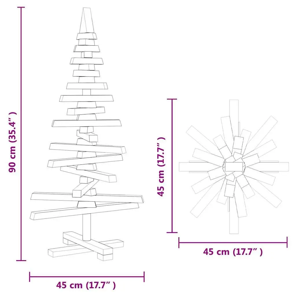 Wooden Christmas Tree Decoration 90cm Solid Pine Wood Rustic Holiday Home Decor
