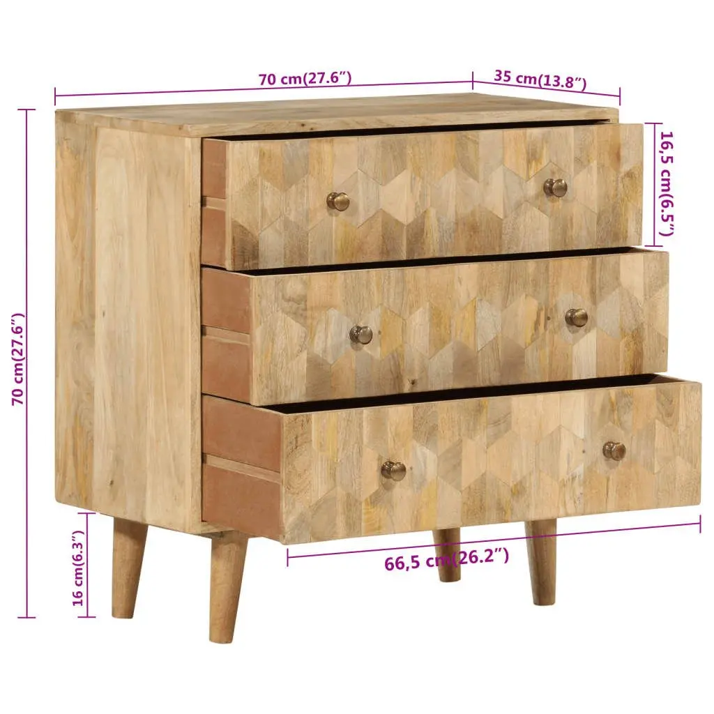 Drawer Cabinet Solid Wood Mango Brown Retro Style 3 Drawers
