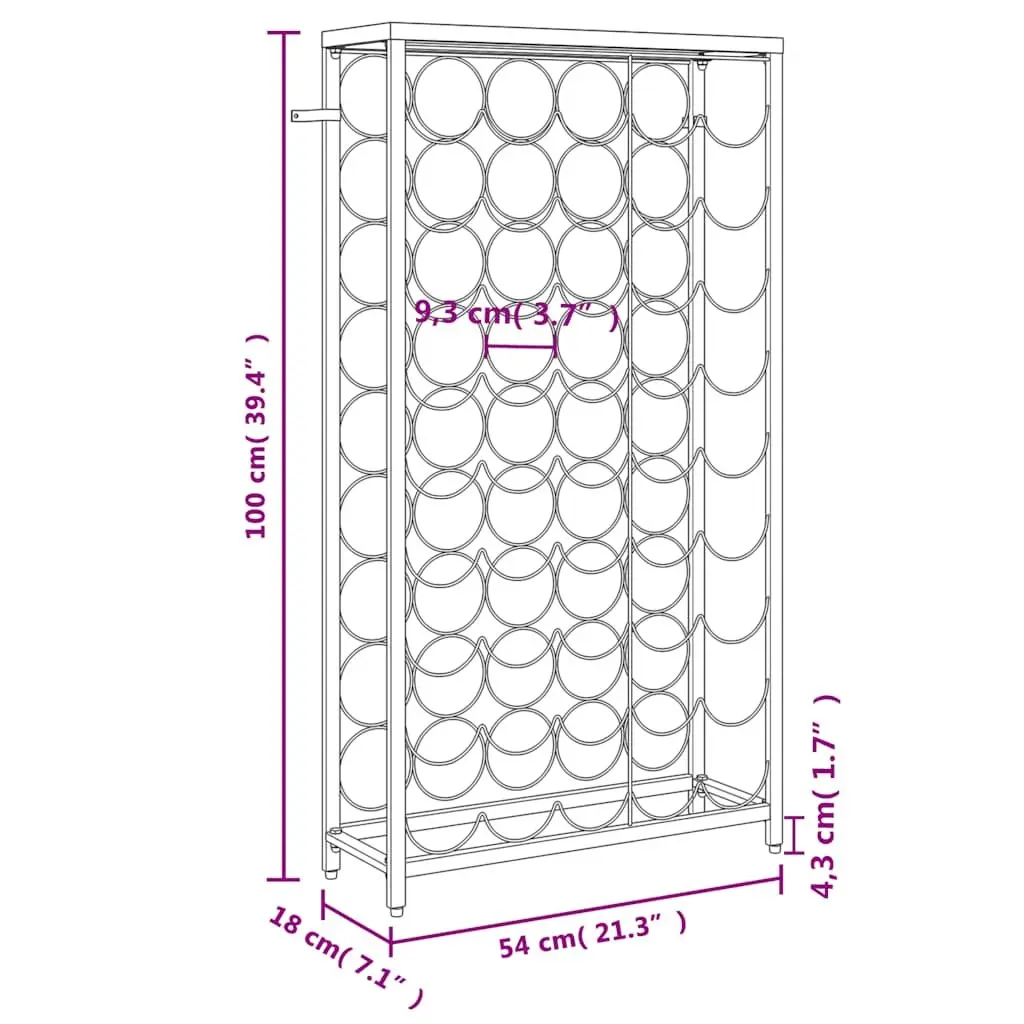 Wine Rack Wall Mounted Black Wrought Iron 45 Bottles