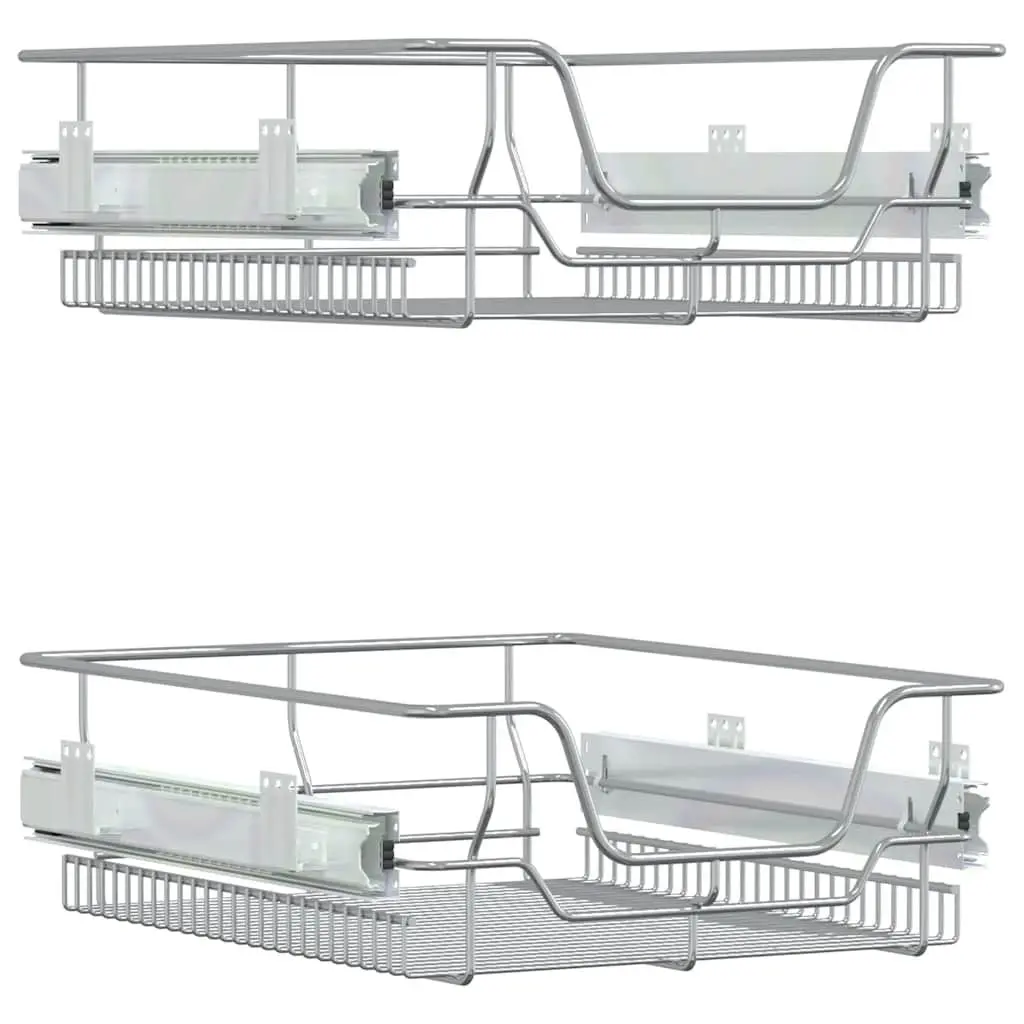Pull-Out Wire Kitchen Storage Baskets Silver 45cm