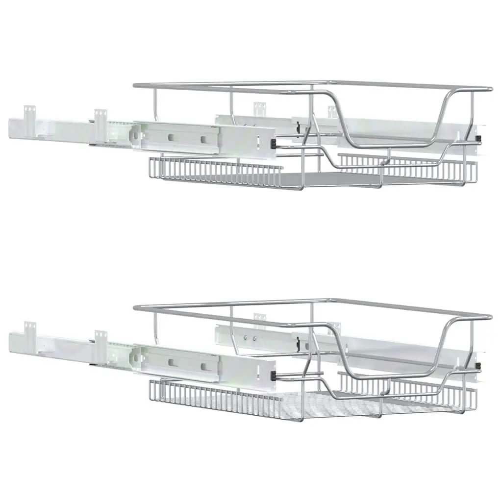 Pull-Out Wire Kitchen Storage Baskets Silver 45cm