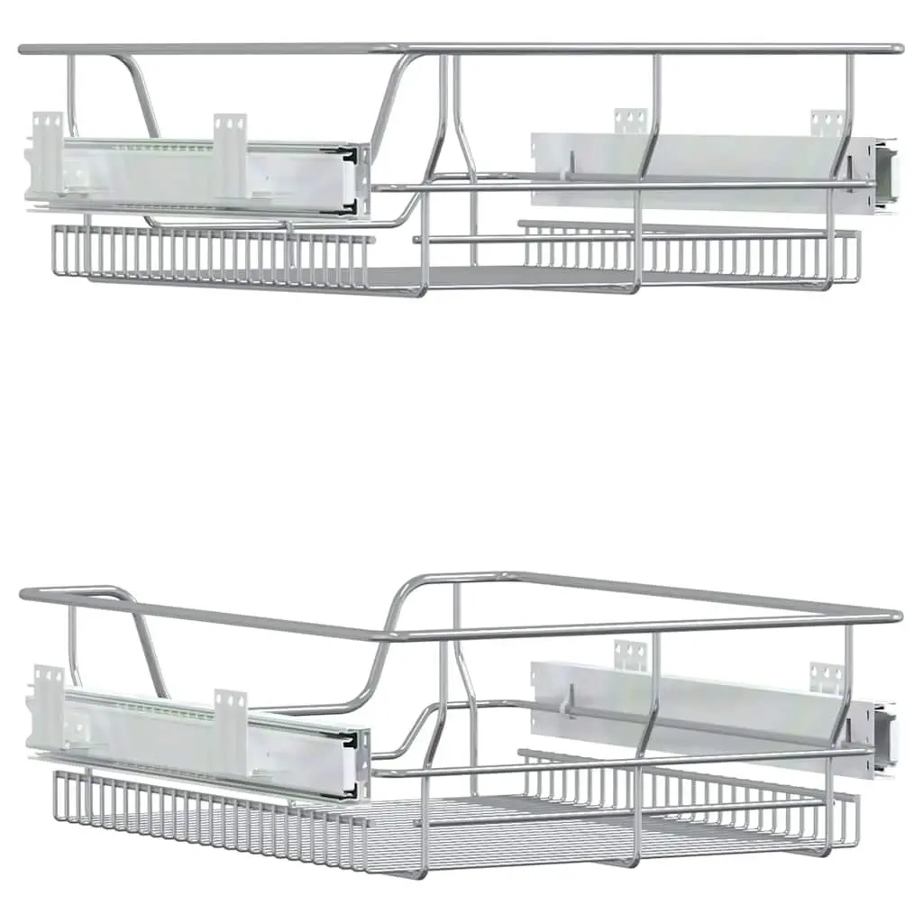 Pull-Out Wire Kitchen Storage Baskets Silver 45cm