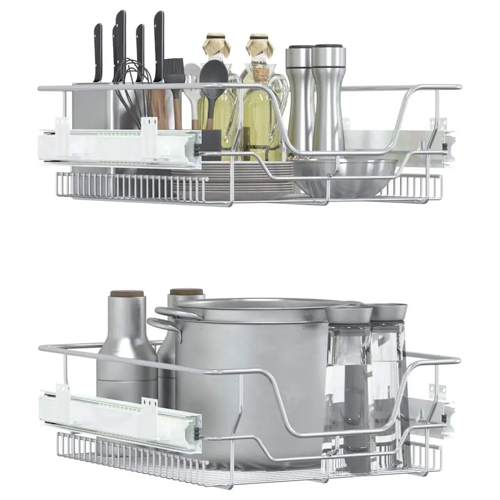 Pull-Out Wire Kitchen Storage Baskets Silver 45cm