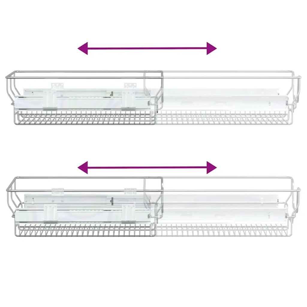 Pull-Out Wire Kitchen Storage Baskets Silver 45cm