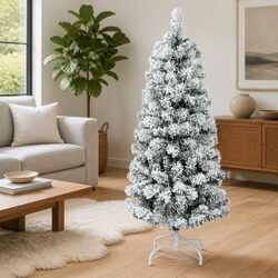 Artificial Hinged Christmas Tree 120cm White Flocked Snow Realistic Holiday