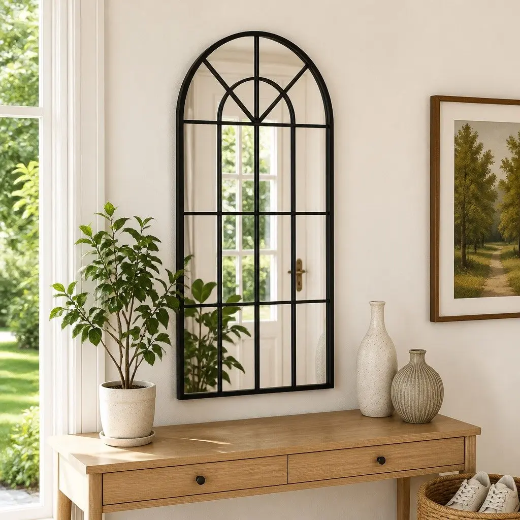 Wall Mirror Arch Shaped Black Iron Frame 40x80 cm
