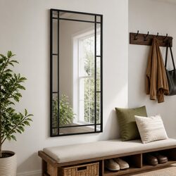 Wall Mirror Black Rectangle 40x80cm Iron Frame Vertical Horizontal Mounting