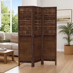 Room Divider 3 Panels Brown Folding Privacy Screen Wood Frame Indoor Partition