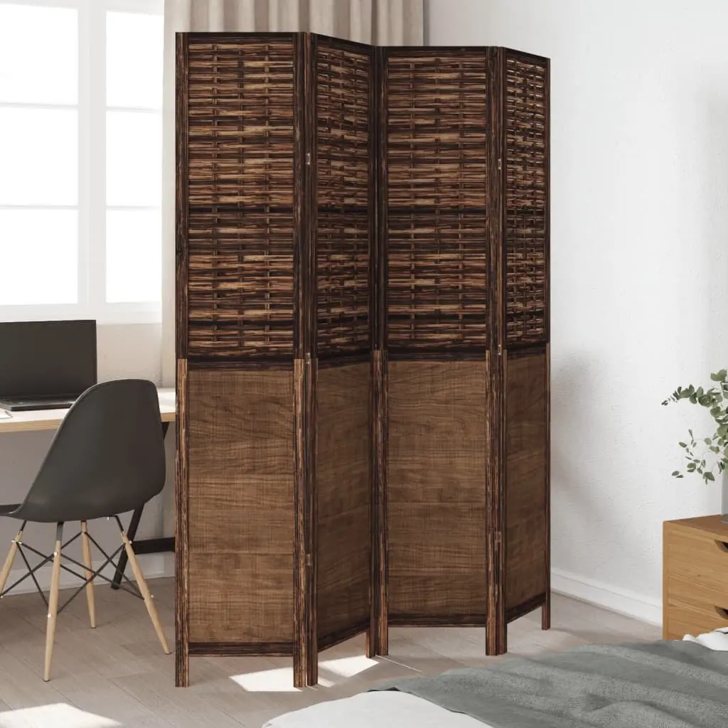 Room Divider 4 Panels Brown Folding Privacy Screen Indoor Partition Space
