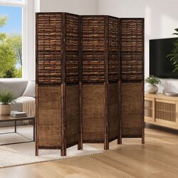 Room Divider 5 Panels Brown Solid Wood Paulownia Folding Privacy Screen