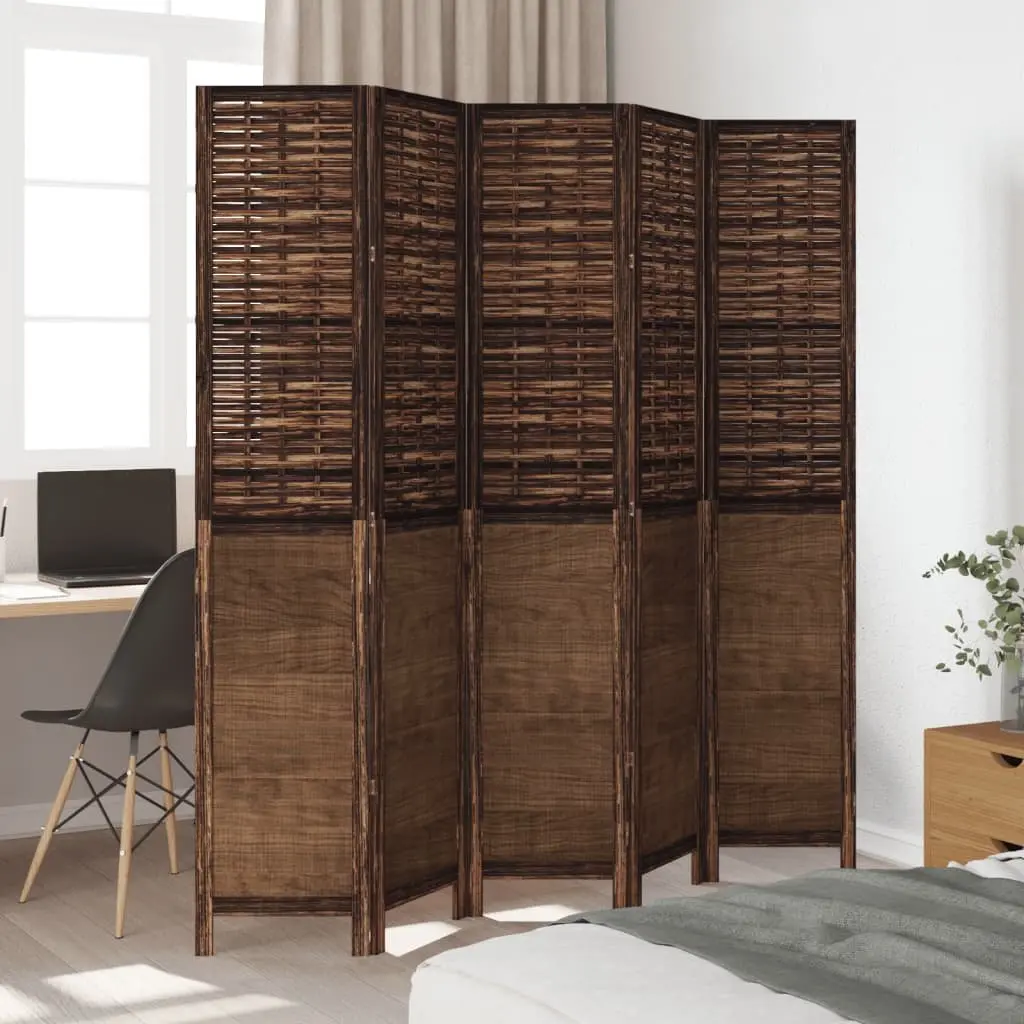 Room Divider 5 Panels Brown Solid Wood Paulownia Folding Privacy Screen