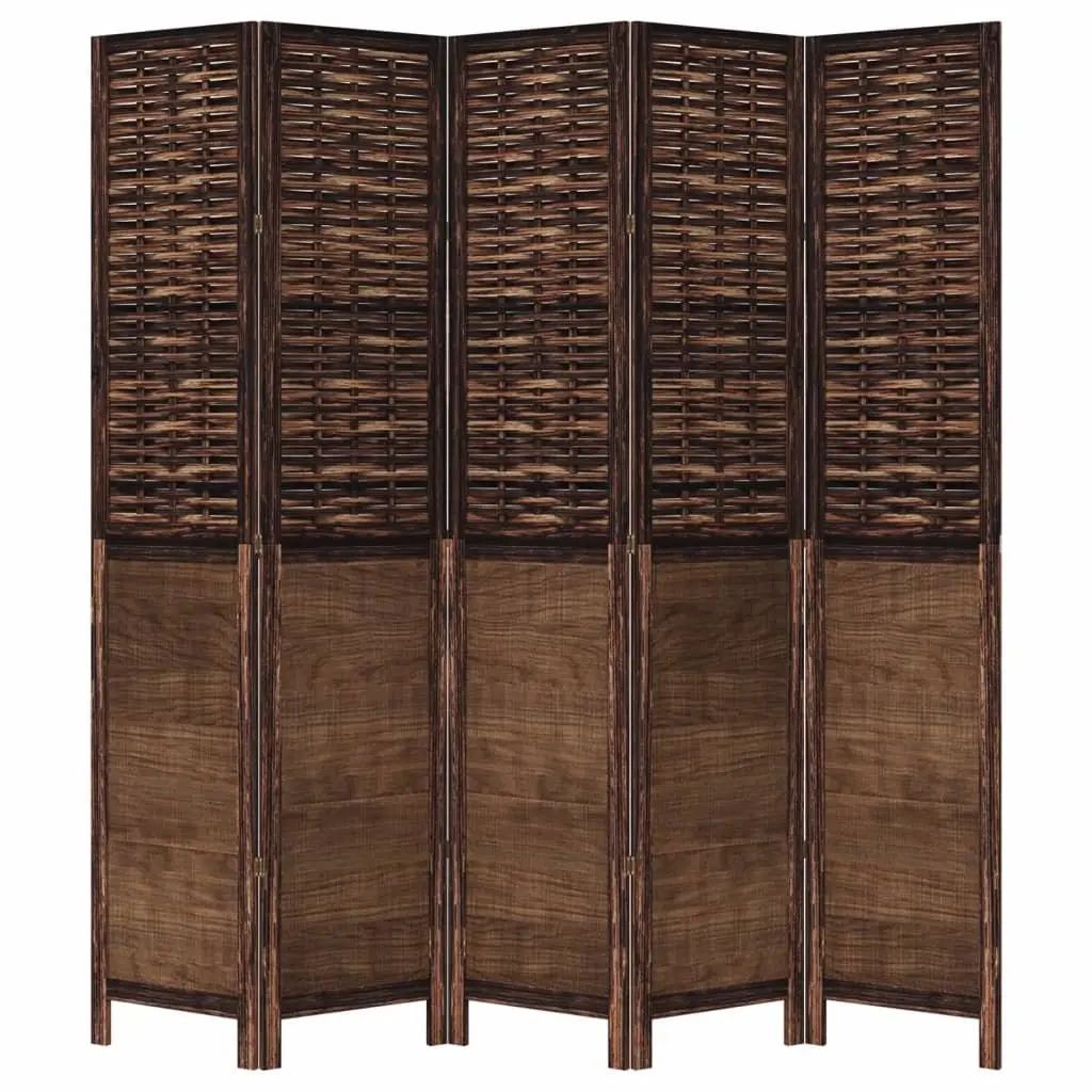 Room Divider 5 Panels Brown Solid Wood Paulownia Folding Privacy Screen