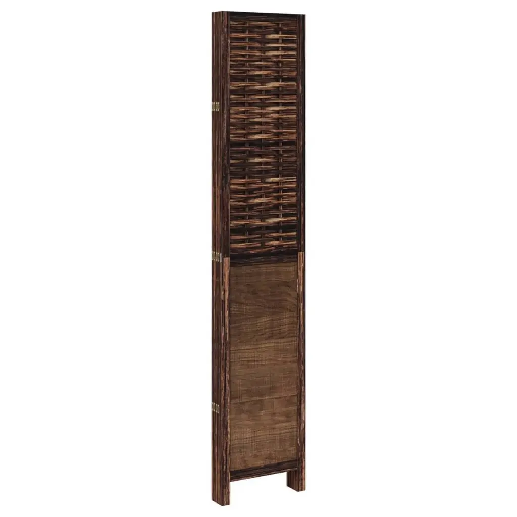 Room Divider 5 Panels Brown Solid Wood Paulownia Folding Privacy Screen