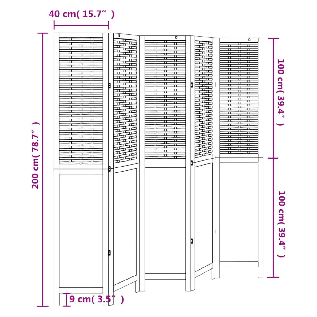Room Divider 5 Panels Brown Solid Wood Paulownia Folding Privacy Screen