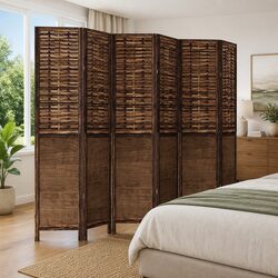 Room Divider 6 Panel Folding Screen Solid Wood Paulownia Privacy Partition