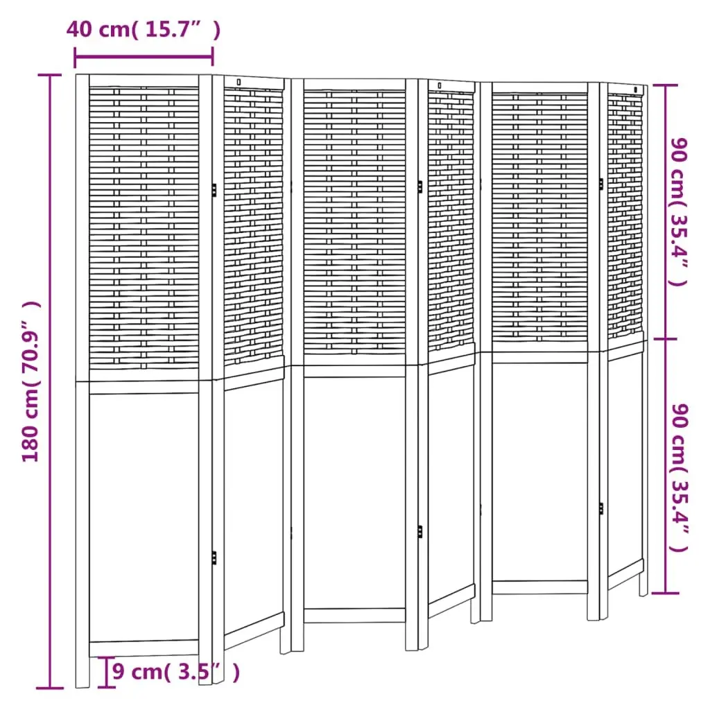 Room Divider 6 Panel Folding Screen Solid Wood Paulownia Privacy Partition