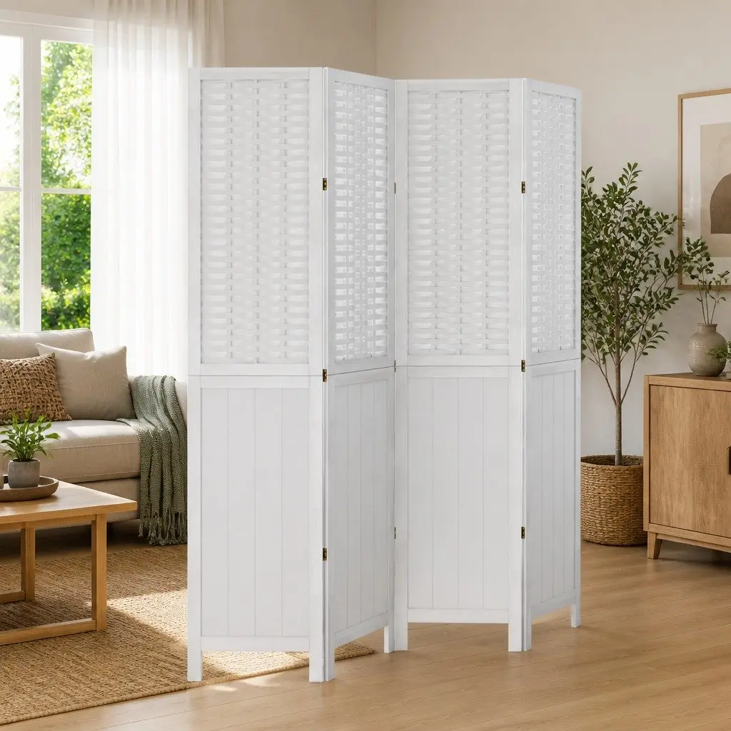 Room Divider Folding Privacy Screen 4 Panels White Indoor Partition