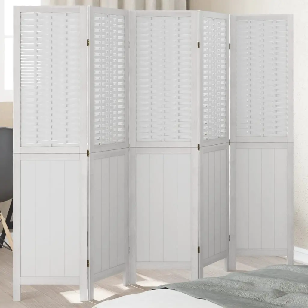 Room Divider 5 Panels White Folding Privacy Screen Indoor Partition Decorative