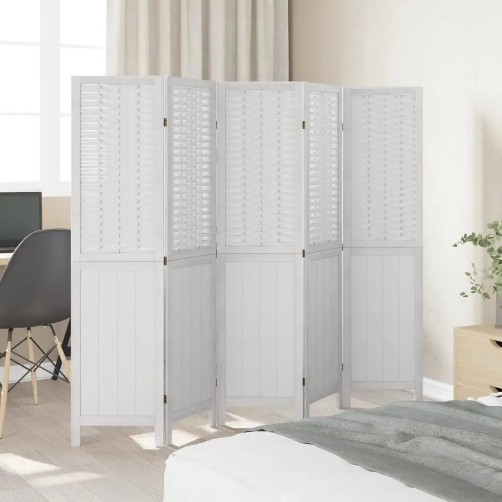 Room Divider 5 Panels White Folding Privacy Screen Indoor Partition Decorative