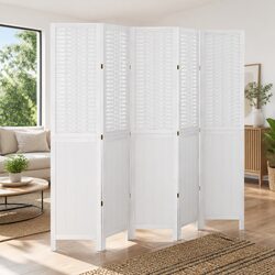 Room Divider 5 Panels White Folding Privacy Screen Partition Indoor Bedroom