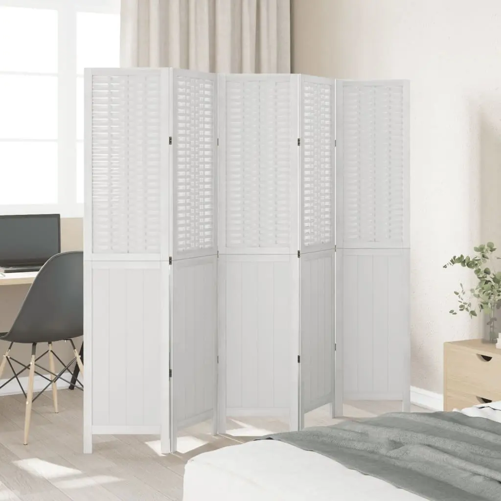 Room Divider White Folding 5 Panels Privacy Screen Partition Indoor Bedroom