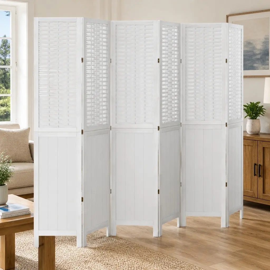 Room Divider 6 Panel White Folding Privacy Screen Indoor Partition