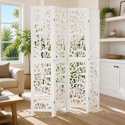 Room Divider 4 Panels White Folding Privacy Screen Partition Indoor Decorative