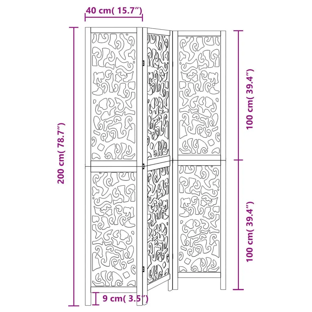 3 Panel Room Divider Black Folding Privacy Screen