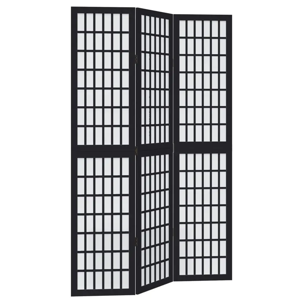 3 Panel Folding Privacy Screen Room Divider Black Paulownia Wood