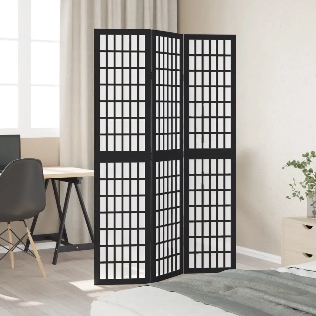 3 Panel Folding Privacy Screen Room Divider Black Paulownia Wood