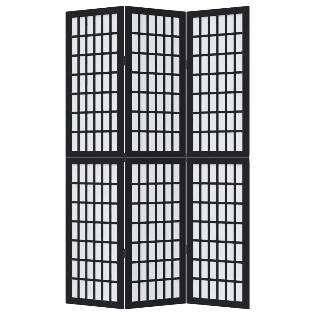 3 Panel Folding Privacy Screen Room Divider Black Paulownia Wood