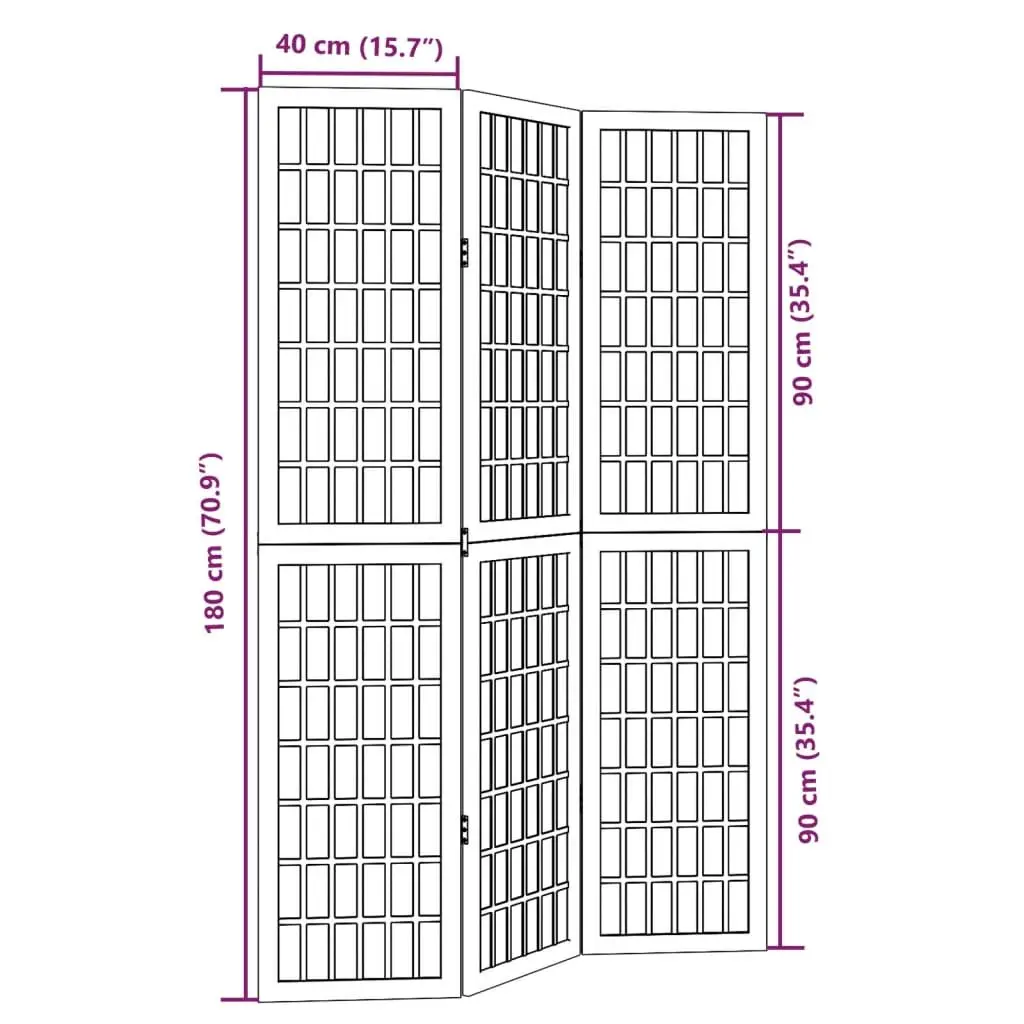 3 Panel Folding Privacy Screen Room Divider Black Paulownia Wood