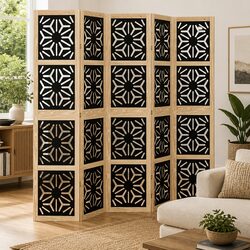 Room Divider 5 Panels Folding Privacy Screen Wooden Partition Indoor Decor