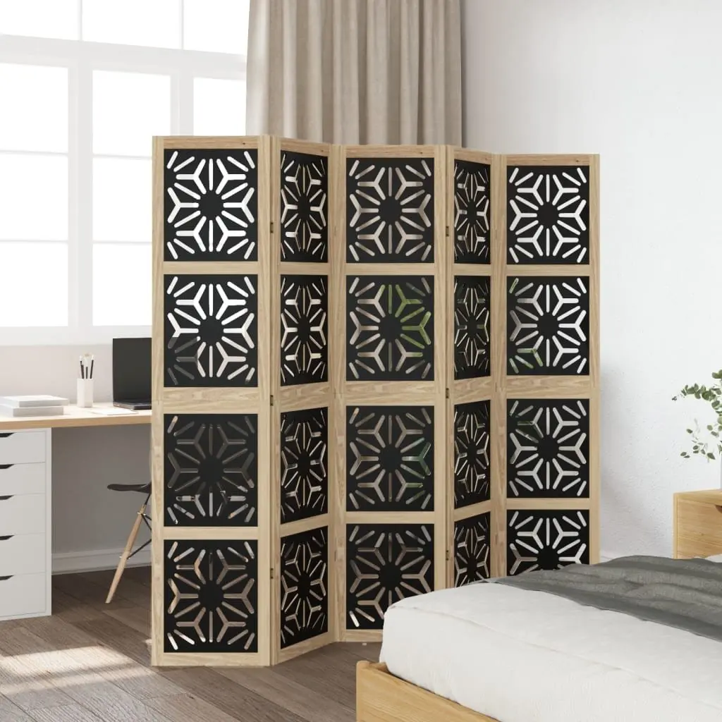 Room Divider 5 Panels Folding Privacy Screen Wooden Partition Indoor Decor